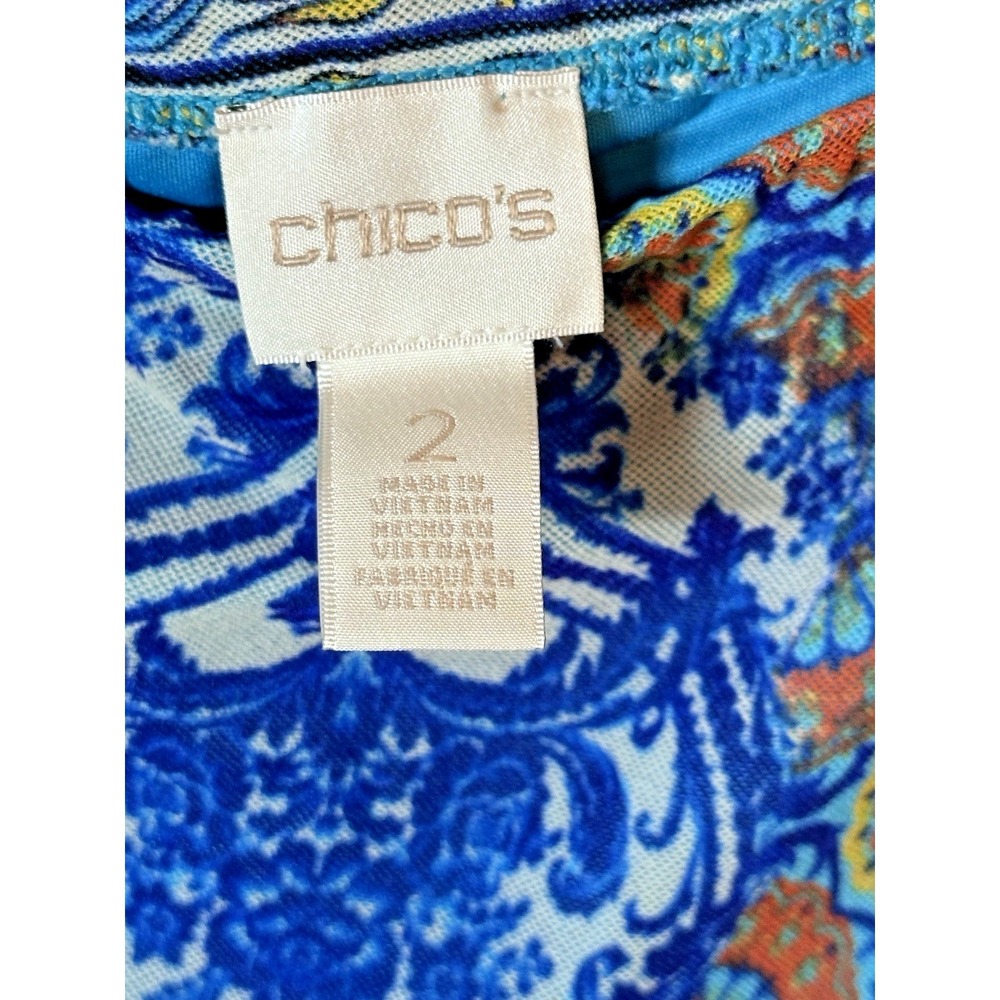 Chico's A-Line Skirt Womens Size 12 Blue Paisley Patchwork Elastic Artsy Boho 2 - Picture 2 of 12